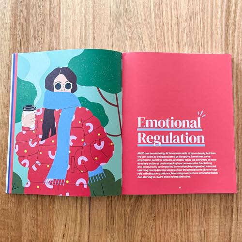 Open workbook showing an illustration of a person and text about emotional regulation.