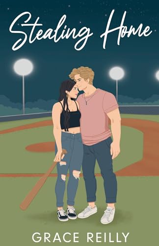 Book cover: couple embracing on a baseball field at night.