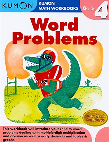 Kumon Grade 4 Word Problems workbook cover with a cartoon alligator.