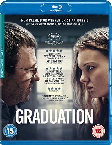 "Blu-ray case with 'Graduation' cover, featuring a man and woman facing each other."