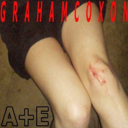 Album cover showing a person's knees, one with a scrape, with red text above.