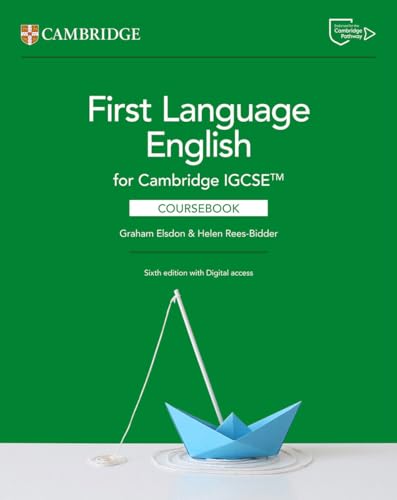 Green Cambridge IGCSE First Language English coursebook cover with a blue paper boat illustration.