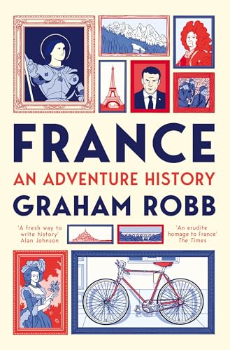 Book cover featuring illustrations of French historical figures, landmarks, and a bicycle.