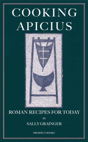 Book cover: "Cooking Apicius" with a Roman design and text details.