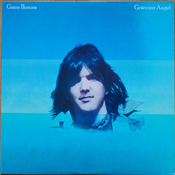 Album cover for Gram Parsons’ “Grievous Angel” featuring a portrait of the artist.