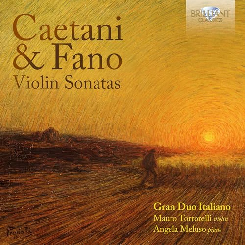 CD cover for “Caetani & Fano Violin Sonatas” with a golden field scene.