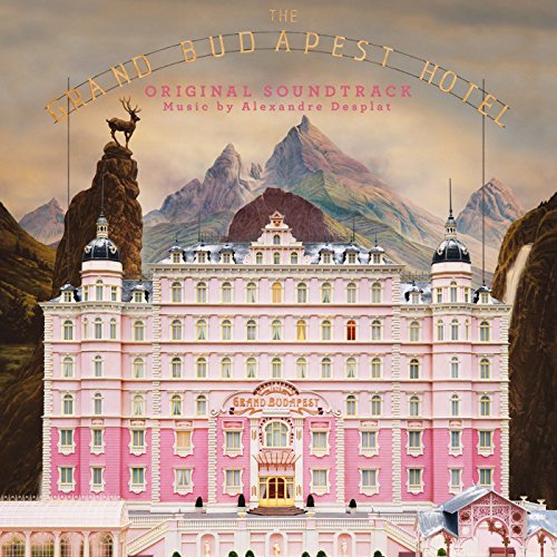 Pink Grand Budapest Hotel CD cover with mountains and a deer.