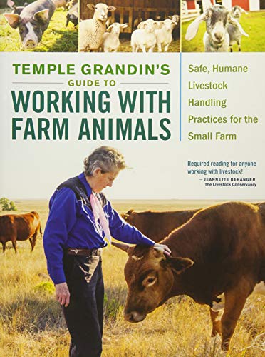Book cover showing Temple Grandin touching a cow in a field with farm animals above.