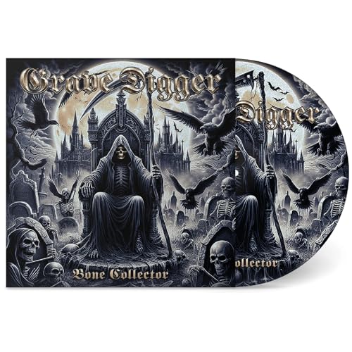 Grave Digger "Bone Collector" vinyl record with grim reaper imagery.