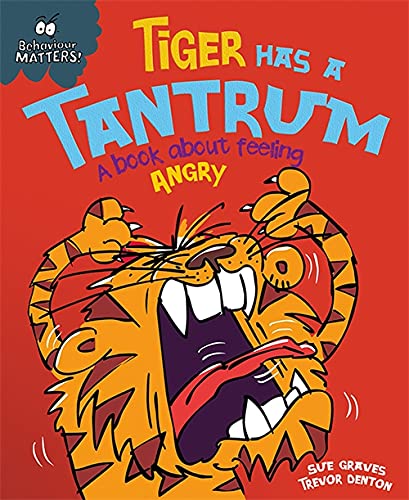 Book cover: angry cartoon tiger roaring with red and orange stripes.