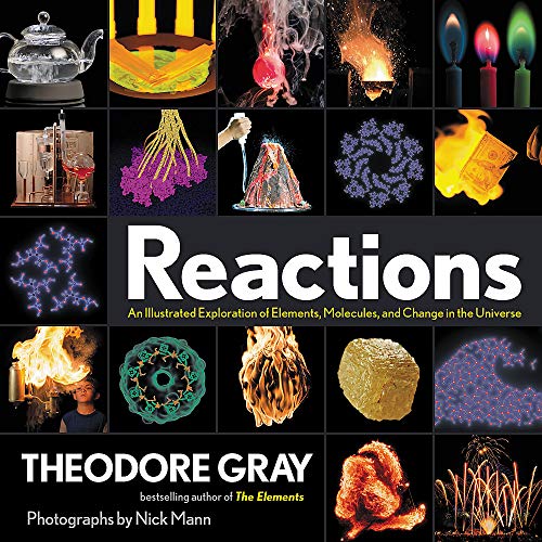 Collage of colorful chemical reactions, flames, and molecular structures; book cover.