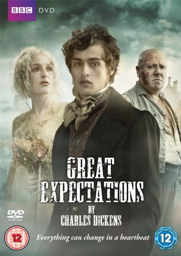 DVD cover for “Great Expectations” featuring three characters in period clothing.