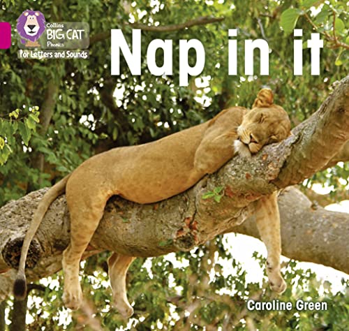 Lioness sleeping peacefully on a tree branch in a lush green setting.