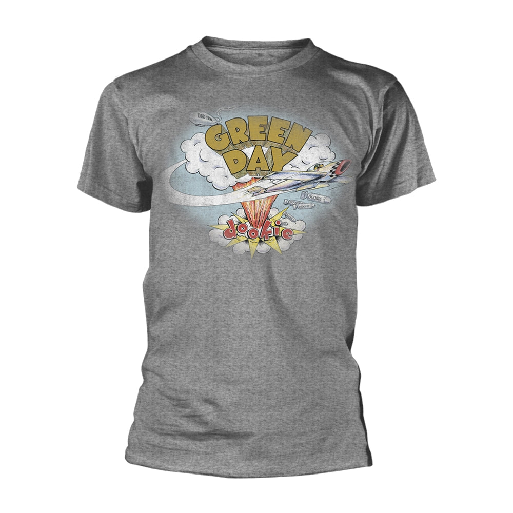 Gray t-shirt with "Green Day - Dookie" album art graphic.