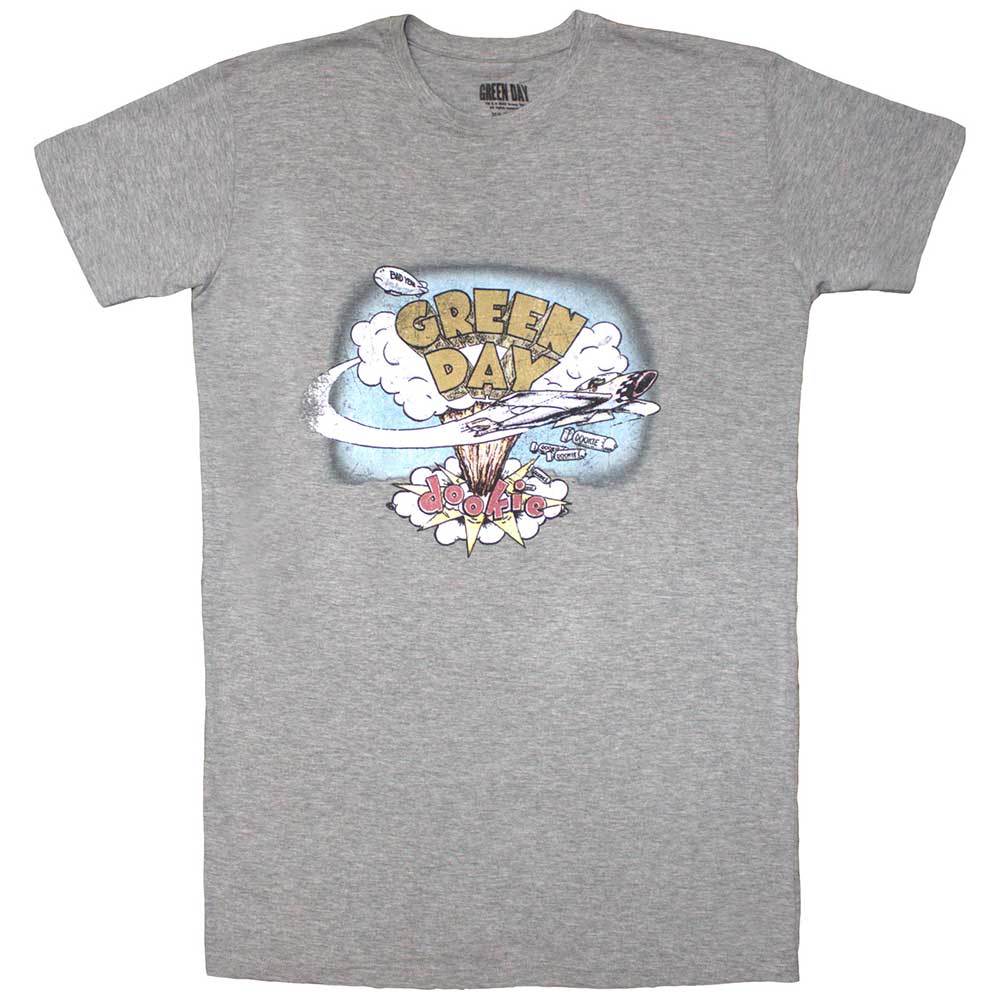 Ladies’ green t-shirt dress featuring vintage Green Day “Dookie” album artwork.