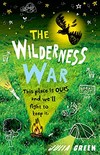 Book cover: "The Wilderness War" with illustrated wildlife and campfire scene.