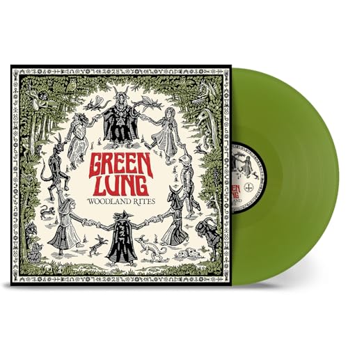 Green Lung Woodland Rites vinyl record with illustrated cover art and green vinyl disc.