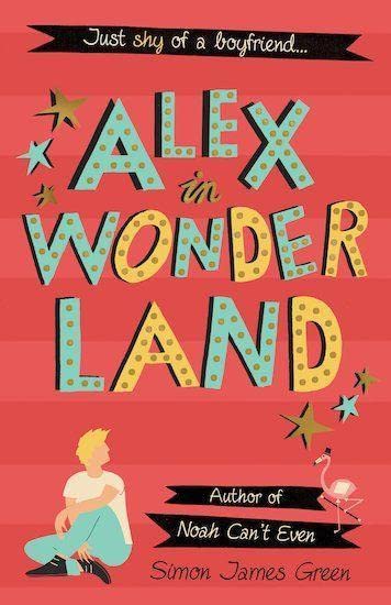 Book cover titled Alex in Wonderland with a boy sitting next to a flamingo.