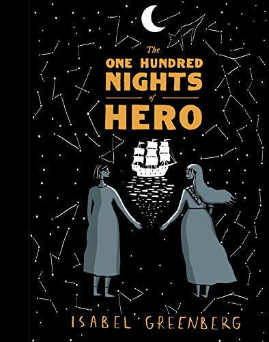 Book cover: dark background, two figures facing a ship under stars.