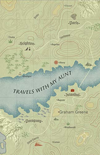Book cover featuring a stylized map with a dashed travel route and place names.