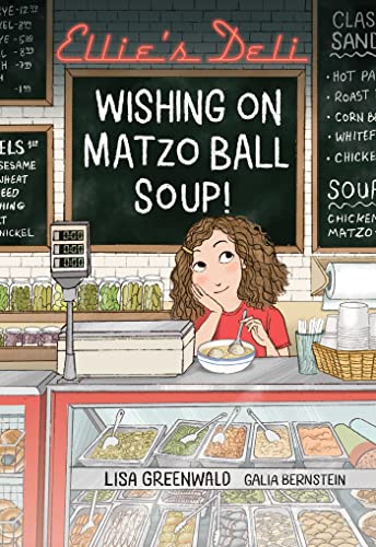 Book cover: deli counter illustration with a young woman and soup.