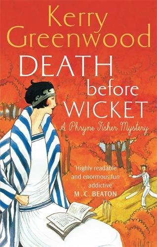 Book cover: woman in 1920s attire, cricket scene, red and blue tones.