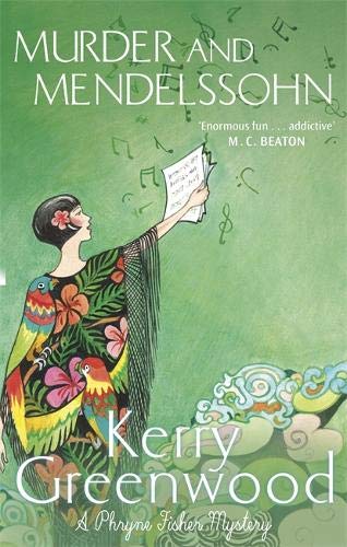 Book cover: woman in patterned dress holds sheet music, green background.