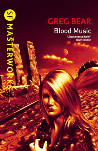 Book cover: woman with red landscape and futuristic structures.