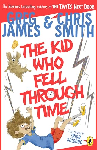 Book cover featuring a falling boy, a floating dog, and red bold title text.