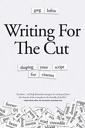 Book cover with title Writing for the Cut and scattered paper word clippings below.