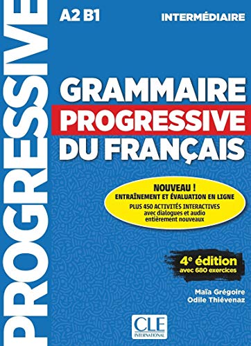 Blue textbook cover for Grammaire progressive du français, intermediate level, fourth edition.