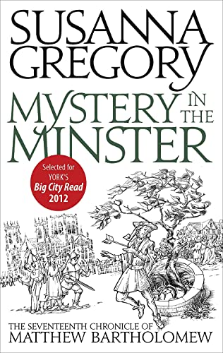 Book cover with sketched figures, a tree, and title "Mystery In The Minster.