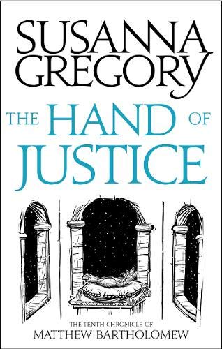 Book cover: "The Hand of Justice" with arched windows illustration.
