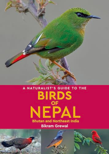 Book cover featuring a vibrant green bird, “A Naturalist’s Guide to the Birds of Nepal.”