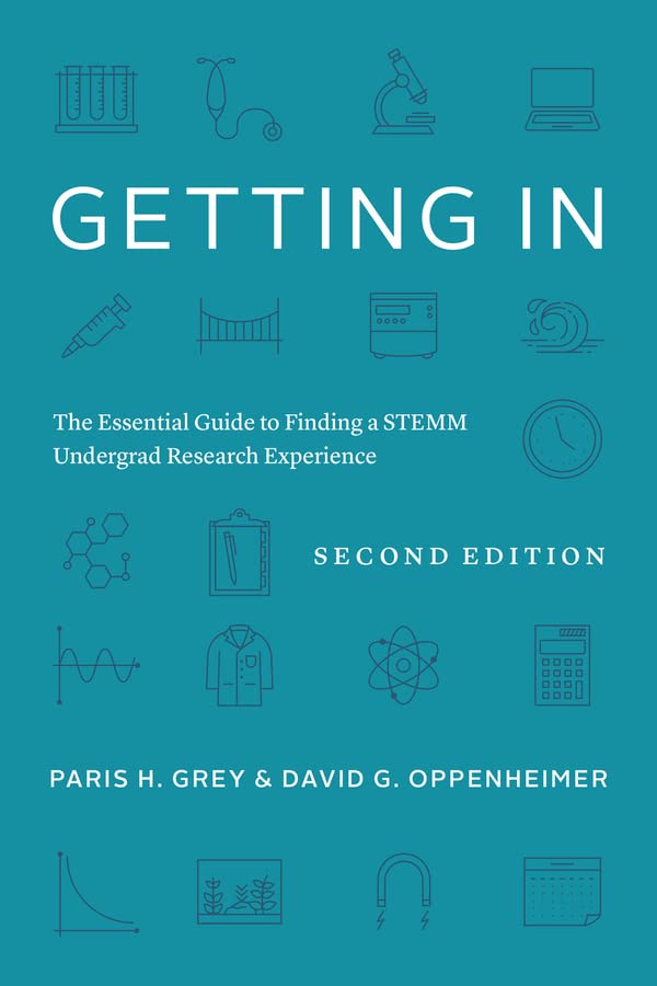 Book cover with white line drawings of STEM equipment on teal background.