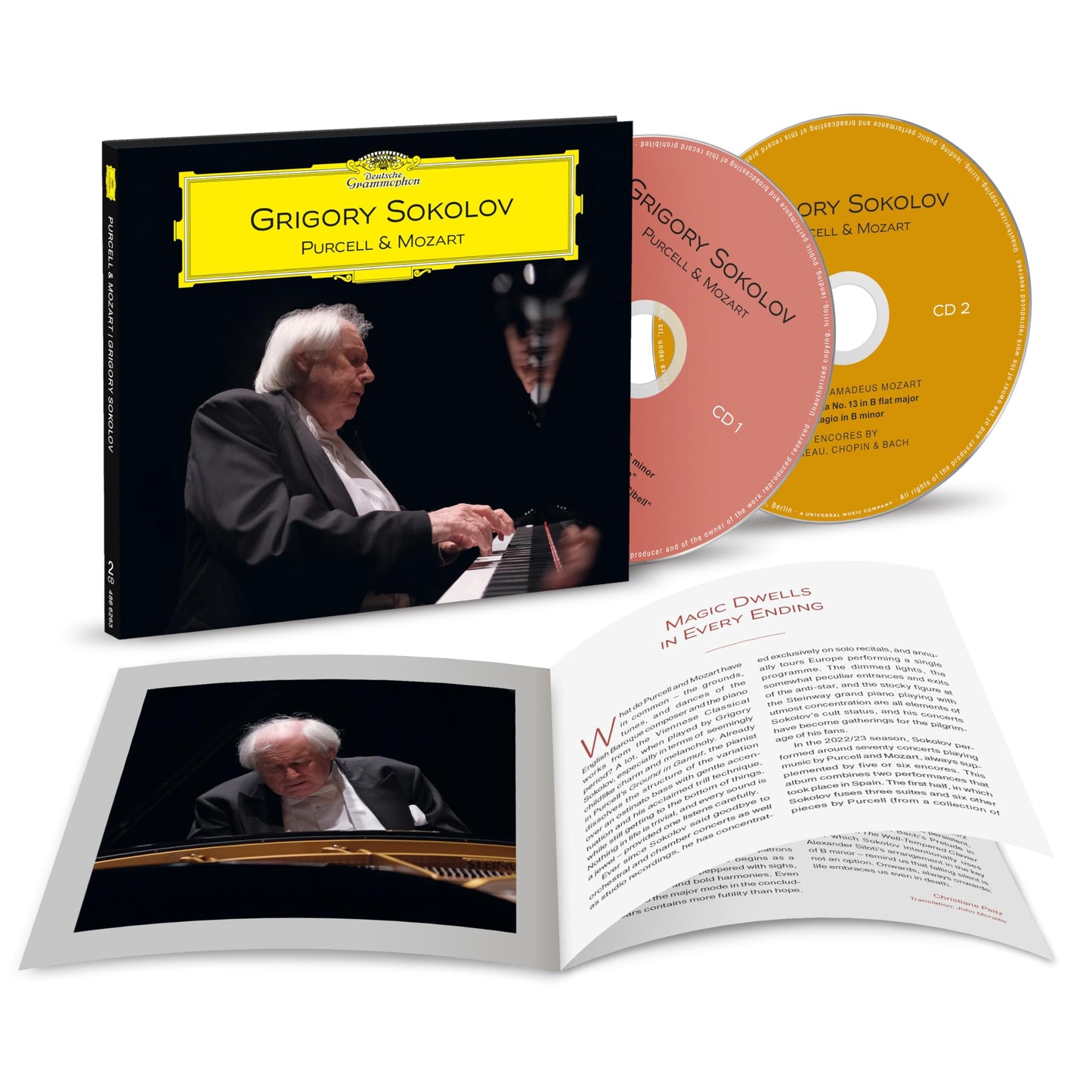 CD case for Grigory Sokolov's Purcell & Mozart album, featuring the pianist.
