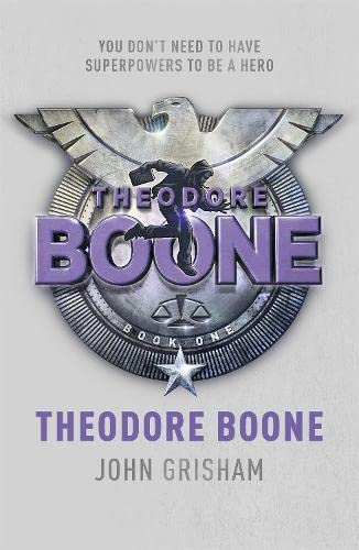 Book cover for “Theodore Boone 1” featuring a boy silhouette and badge.