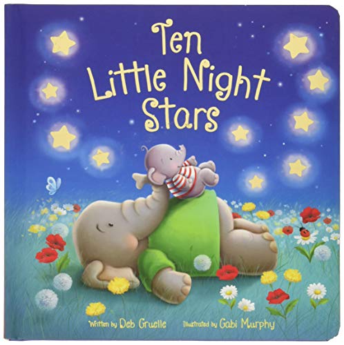 Children’s book cover depicting a baby and elephant amongst stars and flowers.