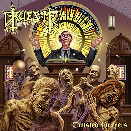 CD cover: Gruesome band logo, stained glass, and decaying figures.