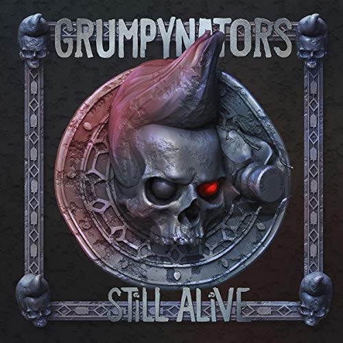 Grumpynators album cover: skull with red eye, framed by skulls and text.