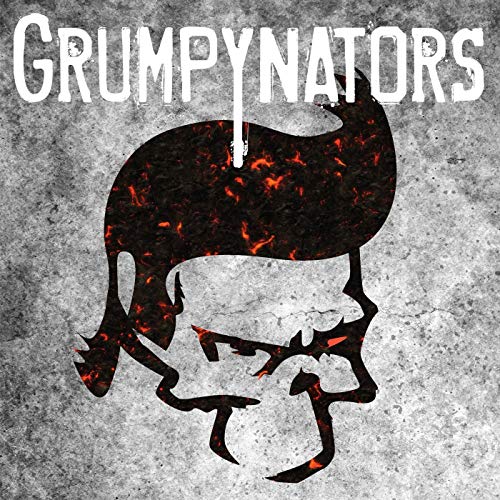 Grumpynators album cover: black silhouette of a face with fiery hair.