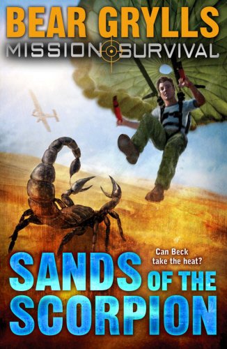 A book cover with a desert landscape and a person holding a knife, titled "Mission Survival 3".