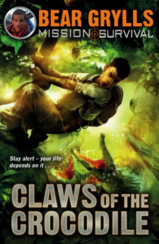 Book cover: boy escaping a crocodile in a jungle setting.