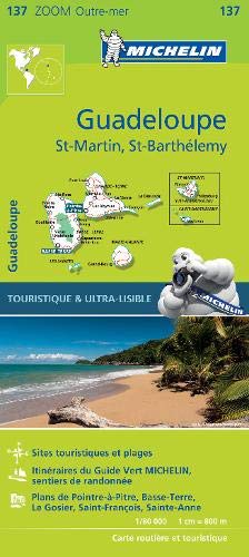 Michelin Zoom Map of Guadeloupe, St-Martin, and St-Barthélemy with beach photo.