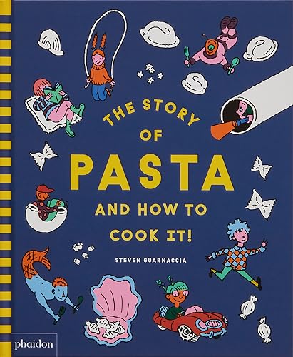 Book cover with colorful illustrations of people and pasta shapes.