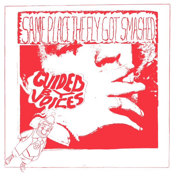 Red album cover for Guided By Voices with sketched figures and text.