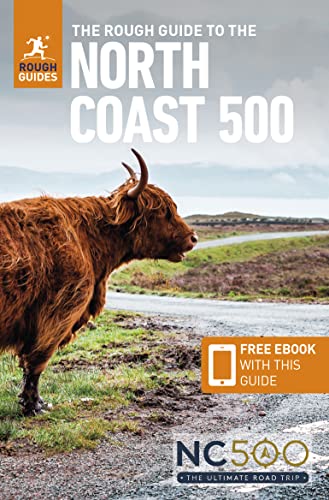 Book cover featuring a Highland cow standing beside a road in the Scottish Highlands.