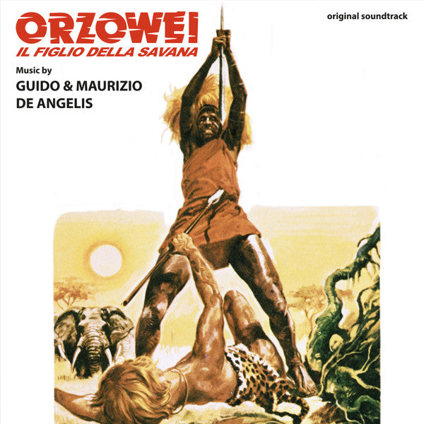 Vintage vinyl album cover depicting a man fighting a leopard in savanna.