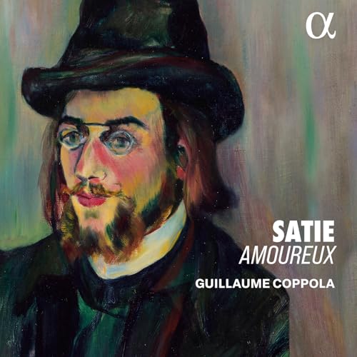 CD cover featuring a painted portrait of Erik Satie in a hat.