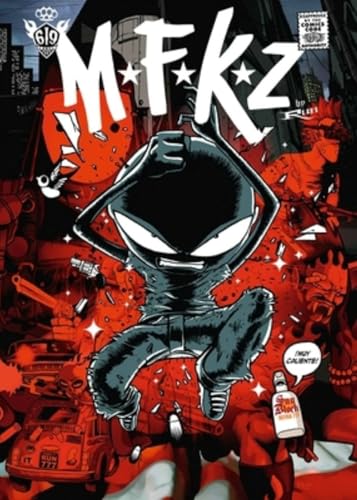 Comic book cover: stylized figure with guns, red background, and text "MFKZ.